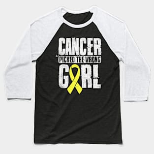 Cancer Picked The Wrong Girl Hydrocephalus Awareness Yellow Ribbon Warrior Hope Baseball T-Shirt